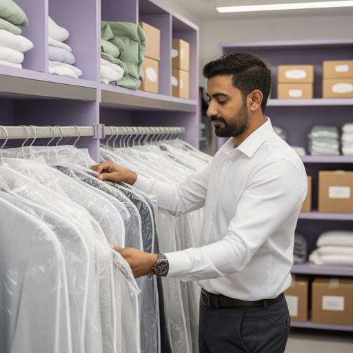 Siddesh Keeland, operations manager, organising labelled laundry bags for Orange County routes